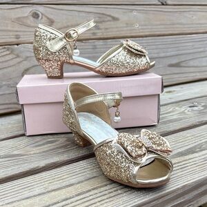 Sparkling Gold Kids Dress Shoes with Bow